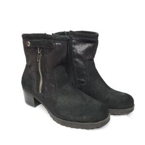 Naturalizer Suede Leather Boots 8.5 Black Faux Fur Lining Round Toe Zip Closure